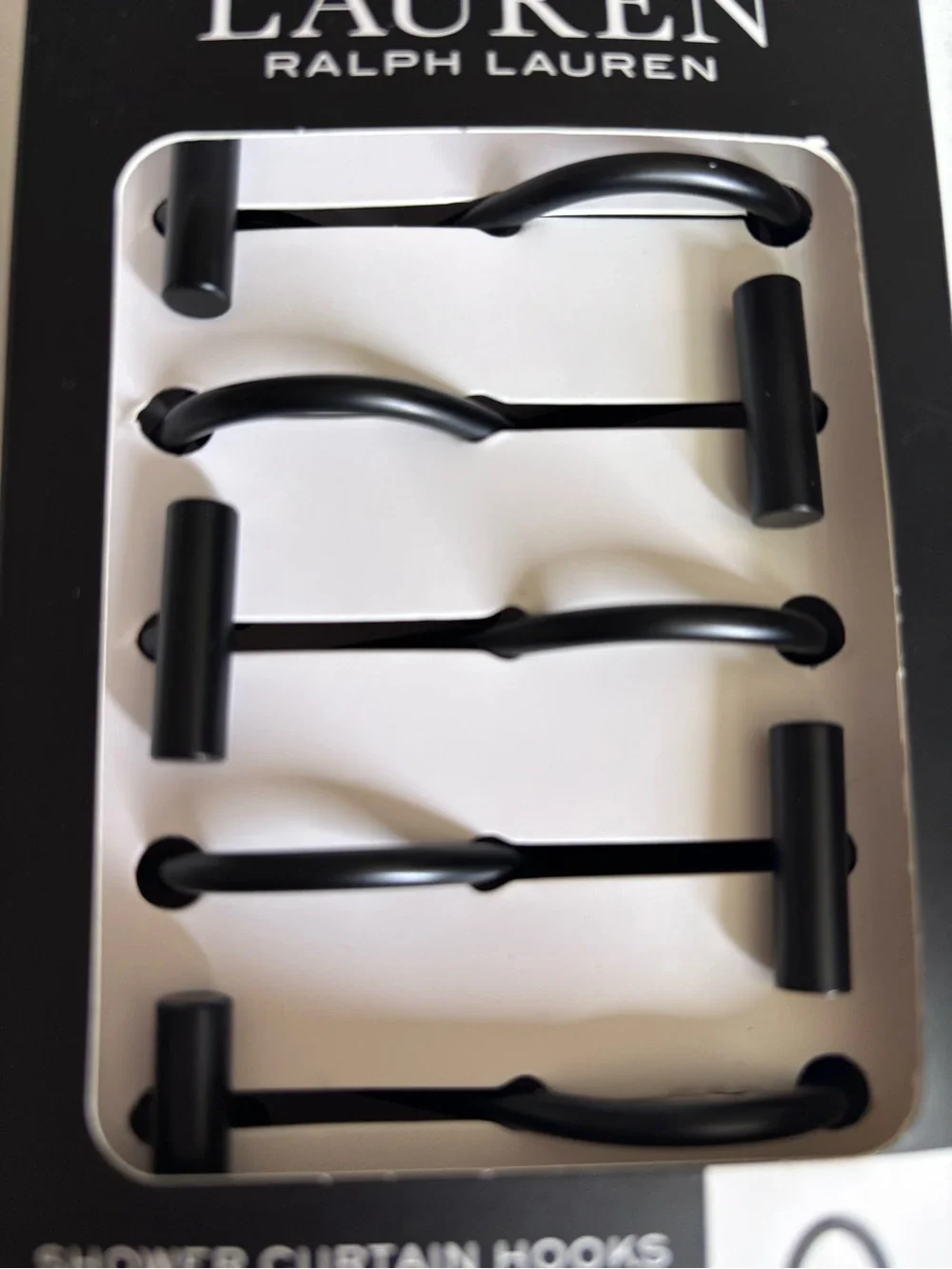 Lauren Ralph Lauren T-Bar Shower Curtain Hooks Matte Black Set of 12 New NIB
